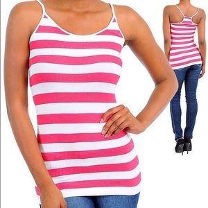 Fitted Pink and White Camisole Tank with Stripes